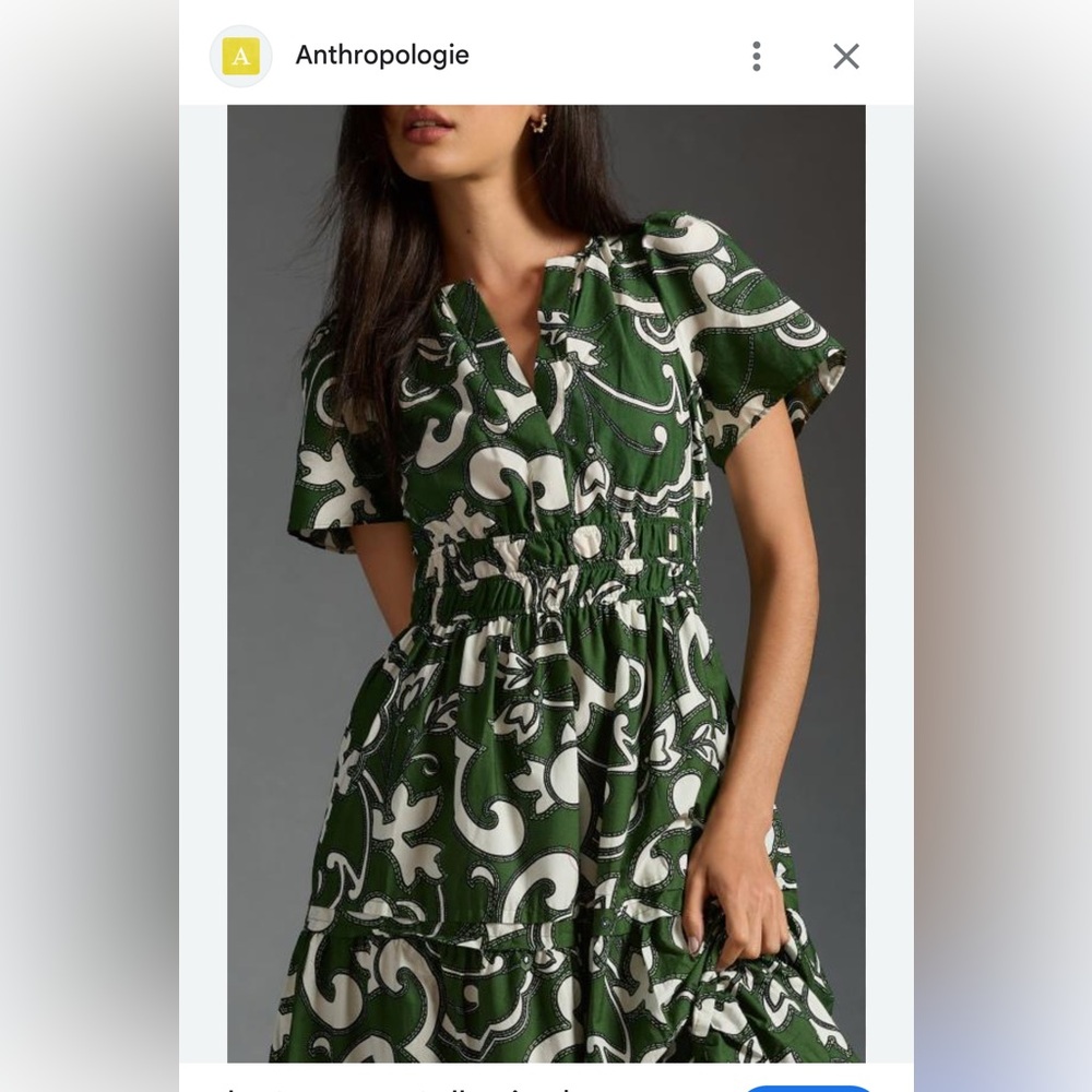Anthropologie Forest Green and Cream Midi Dress